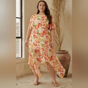 NWOT Sugarlips Floral Aerin Asymmetrical Midi Dress Size 2X
